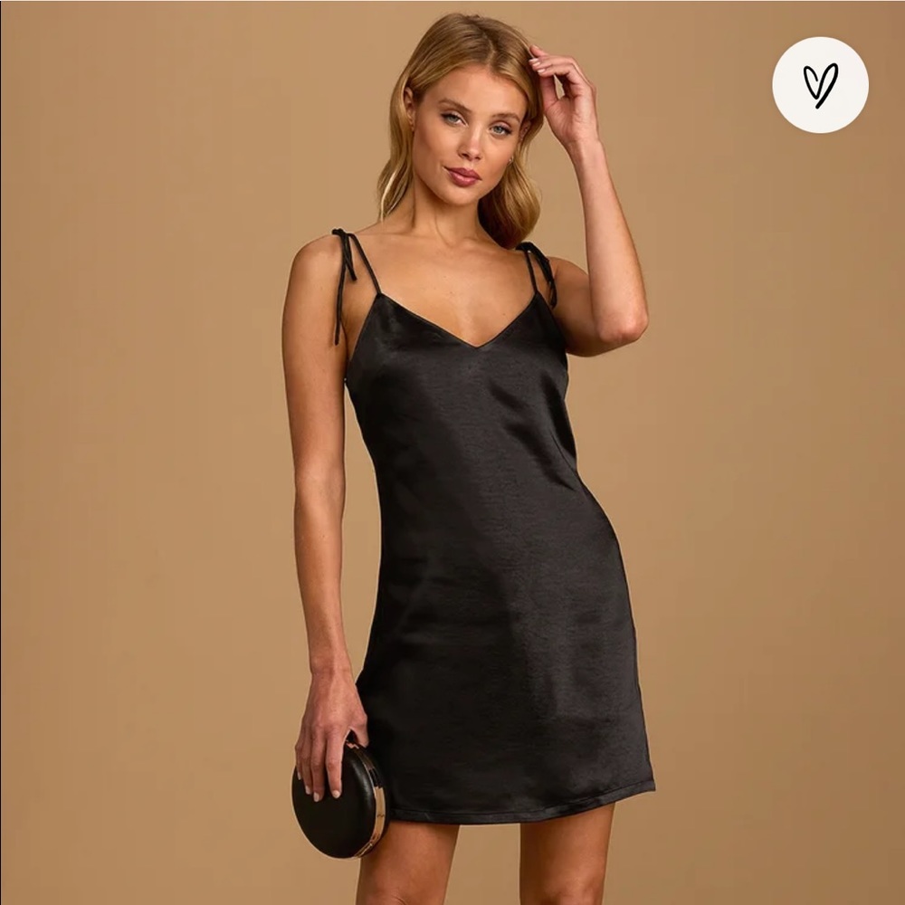 LULUS black satin tie dress,